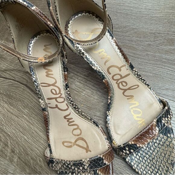 Sam Edelman | Brown Snake Print Ankle Strap Heels - Picture 7 of 9